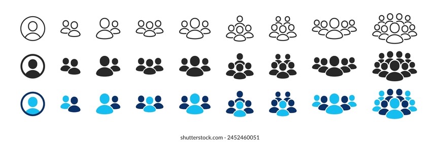 People group icon set. Leader person, crowd of people. User profile headshot avatar symbol. Man placeholder, person silhouette, photo avatar. Group of people, leaders or users. Vector illustration