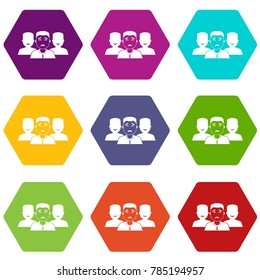 People group icon set many color hexahedron isolated on white vector illustration