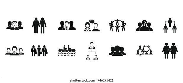 People group icon set. Simple set of people group vector icons for web design isolated on white background