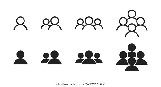Conjunto de iconos de grupo de Personas. Gente de Equipo. Símbolo de perfil de usuario. Glifo de grupo e icono de línea. Símbolo de personas. Conjunto de iconos de Personas. Conjunto de iconos planos de avatar.