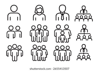 People group icon set. Team of worker. User profile symbol. Group of people or group of users. Persons symbol. Population icon. Increase social development, global demography illustration.