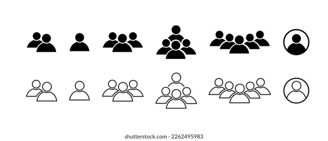 Conjunto de iconos de grupo de personas. Símbolo de perfil de usuario. Equipo de gente. Colección de grupo de personas o grupo de usuarios. Símbolo de persona - vector de stock.