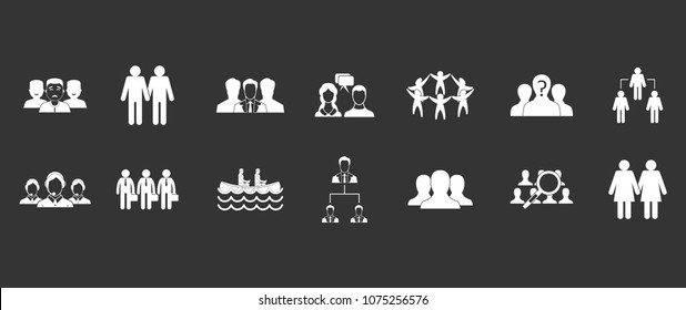 People group icon set vector white isolated on grey background 