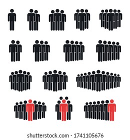people group icon set, working group team with leader, teambuilding signs