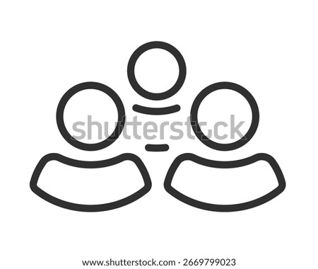 People group icon vector simple line stroke outline art graphic, partnership team organization web sign symbol pictogram linear thin logo, human users league tag, employee or customers staff persons