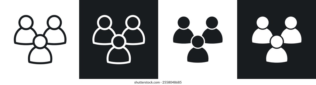 People group icons pack in black and white filled and outlined versions.