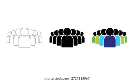 Personas Iconos de grupo Conjunto de Vectores de perfil de equipo de usuario sólido, de línea y colorido