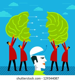 people group joint a brain - idea concept