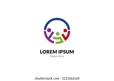 People group logo in circle shape, Teamwork vector icon