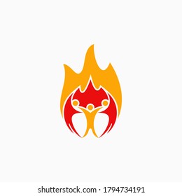 People Group Logo. With Flame Concept Design Vector