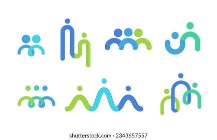 People group logo set. Business team sign. Communication and connection colorful icon collection