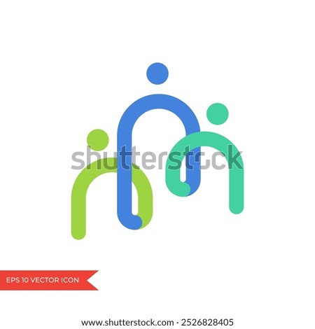 People group logo. Three man or woman. Business team sign. Communication or connection colorful icon