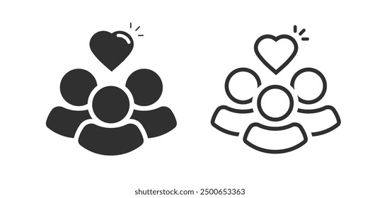 People group love heart icon simple vector graphic pictogram line outline stroke set, passion relationship family or team support sign, customer loyalty unity logo silhouette, solid member image art