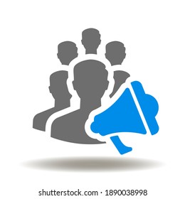 People group with megaphone vector icon. Announcement symbol. Demonstration sign. Social activity logo.