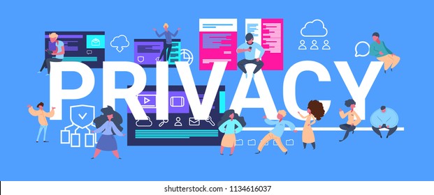 people group over isometric infographic data privacy background network protection of personal storage concept horizontal vector illustration