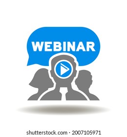 People group with play button and speech bubble webinar vector illustration. Live webinar online education symbol.