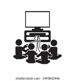 People in group playing games and gaming icon. Vector.