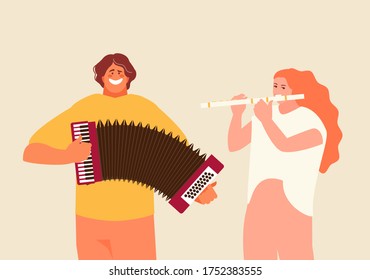 People group playing various musical instruments. Concert and festival vector illustration, part II