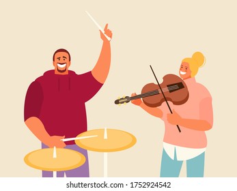 People group playing various musical instruments. Concert and festival vector illustration