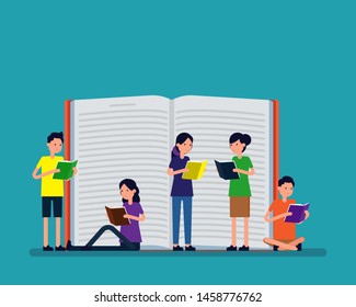 People group reading books.  Vector illustration learning knowledge and education concept, Study, Happy flat cartoon character design.