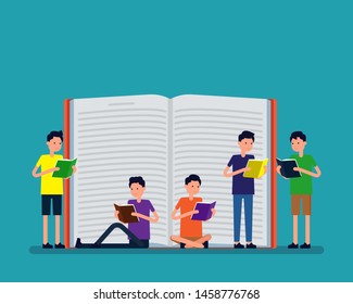 People group reading books.  Vector illustration learning knowledge and education concept, Study, Happy flat cartoon character design.