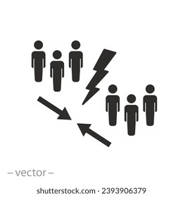 people group separation icon, social division, conflict with cracked community, flat symbol - editable stroke vector illustration