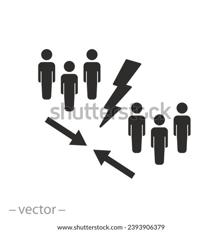people group separation icon, social division, conflict with cracked community, flat symbol - editable stroke vector illustration