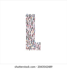 People Group of in the shape of consonant L  white background. Vector illustration