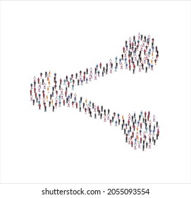 Grupo de personas en la forma de fondo blanco del símbolo de uso compartido de archivos. Ilustración del vector