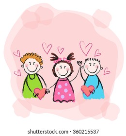 People Group Sketch Heart Shape Holding Hands Together Vector Illustration