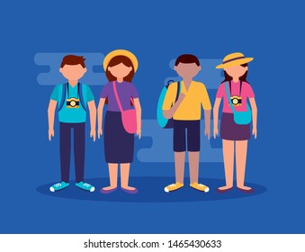 people group with suitcases backpack vacations and travel vector illustration