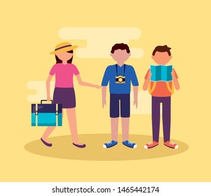 people group with suitcases backpack vacations and travel vector illustration