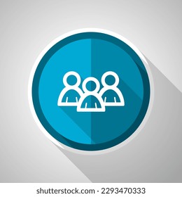 People, group symbol, flat design vector blue icon with long shadow