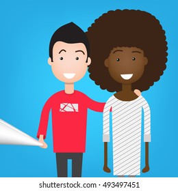 People Group Taking Selfie Photo On Smart Phone Mix Race Vector Illustration