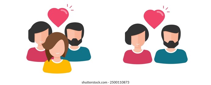 People group team love icon vector, family heart relationship flat cartoon graphic illustration set, man woman couple relationship sign, customer user loyalty symbol image clip art modern design