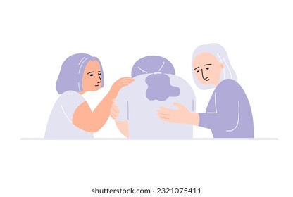 Personas en sesión de terapia grupal, terapia conversacional y concepto de terapia grupal. Ilustración vectorial plana.