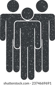 personas, grupo, tres ilustraciones vectoriales de icono en estilo de sello
