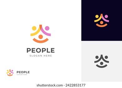 People group together logo icon design with happy people. human community vector graphic symbol. friendship logo template