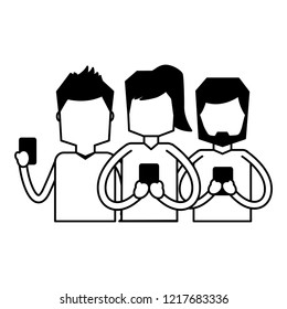 people group using mobile social media