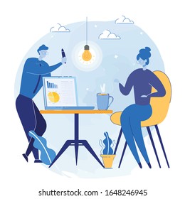 People Group Work Creatively Together, Involving Imagination, Generate Original Ideas. Creative Thinking and Teamworking. Man and Woman Inspired with Joint Work. Flat Cartoon Vector Illustration.