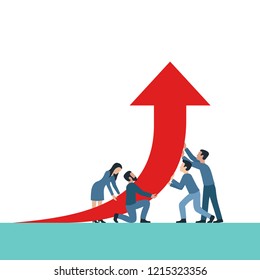 People Group (working Team) Holding Chart Scheme With Arrow Up - Vector Concept For Illustration Of Profit, Growth, Success