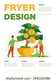 People growing money tree. Investors watering plant with cash, getting revenue. Vector illustration for business, finance, investment, growth, prosperity concept