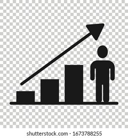 People with growth arrow icon in flat style. Work strategy vector illustration on white isolated background. Office training business concept.