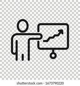 People with growth arrow icon in flat style. Work strategy vector illustration on white isolated background. Office training business concept.