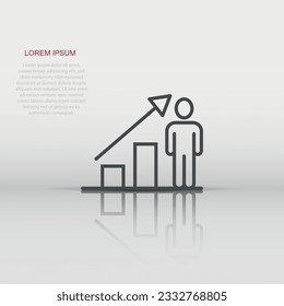 People with growth arrow icon in flat style. Work strategy vector illustration on white isolated background. Office training business concept.