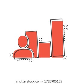 People with growth icon in comic style. Work strategy cartoon vector illustration on white isolated background. Office training splash effect business concept.