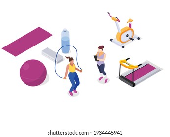 People at gym 3D isometric vector concept for banner, website, illustration, landing page, flyer, etc