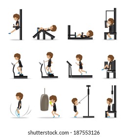 People At The Gym Exercising - Vector Illustration, Graphic Design Editable For Your Design