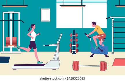 People in gym, sport and fitness for health. Vector of fitness health gym, sport exercise healthy, illustration of workout and training