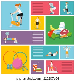 People in gym sport workout exercises decorative icons set isolated vector illustration